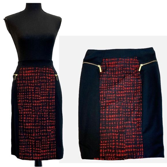 MICHAEL Michael Kors black red print pencil skirt Sz 8 - Picture 1 of 11